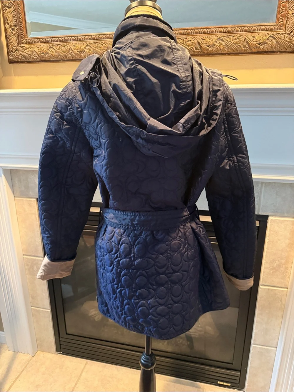COACH Quilted Navy Women's Lightweight Coat (Cs) Design XL
